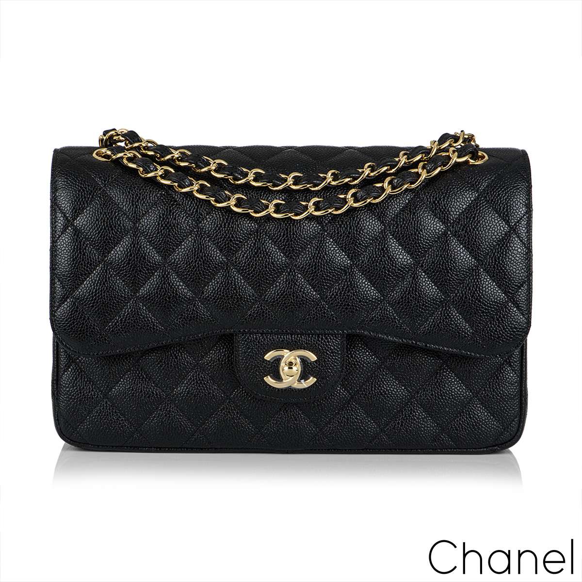 Chanel Black Caviar Jumbo Classic Double Flap Bag | Rich Diamonds